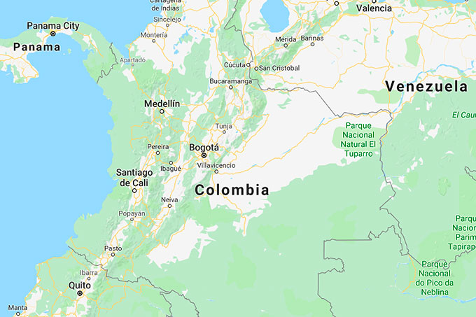Kort over Colombia
