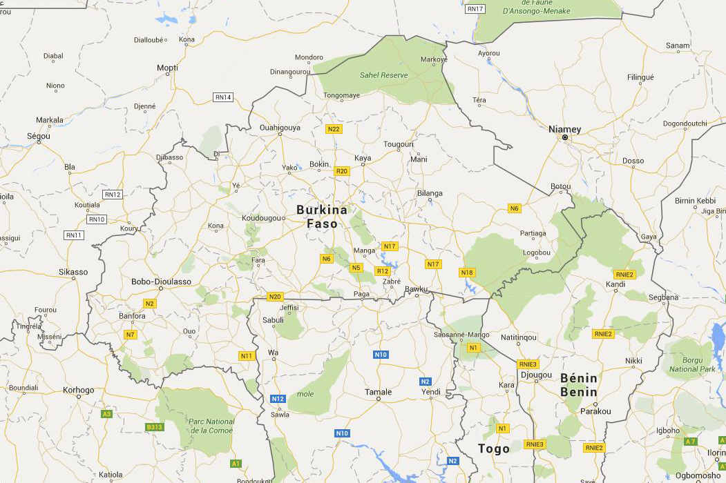 Kort over Burkina Faso