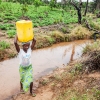Fatoumata henter vand ved vandløbet, som ligger næsten en kilometer fra landsbyens huse. Foto: William Vest-Lillesøe